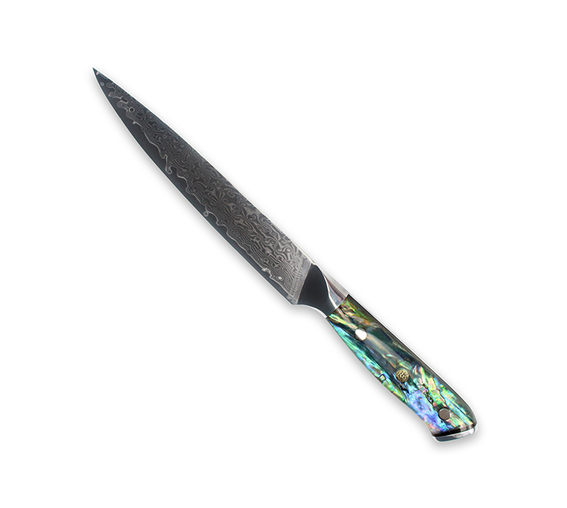 HS1074 Couteau &agrave; trancher lame en acier damas + manche en r&eacute;sine