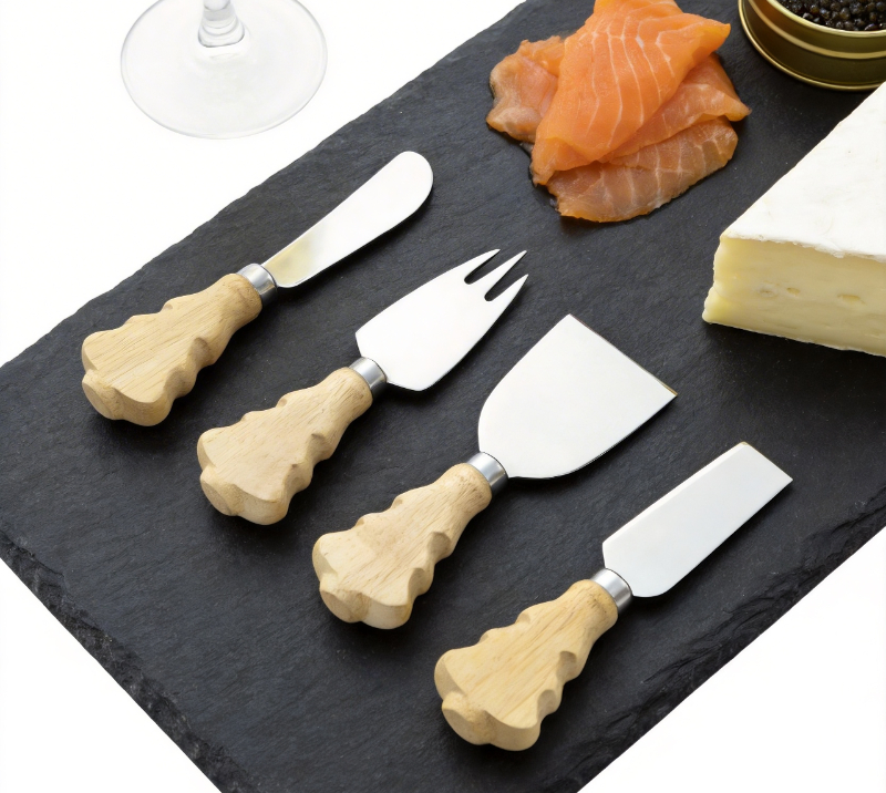 Ensemble de 5&nbsp;couteaux &agrave; fromage en bois de ch&ecirc;ne et planche &agrave; fromage HS4253