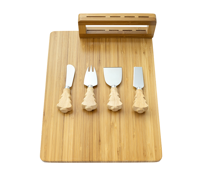 Ensemble de 5&nbsp;couteaux &agrave; fromage en bois de ch&ecirc;ne et planche &agrave; fromage HS4253