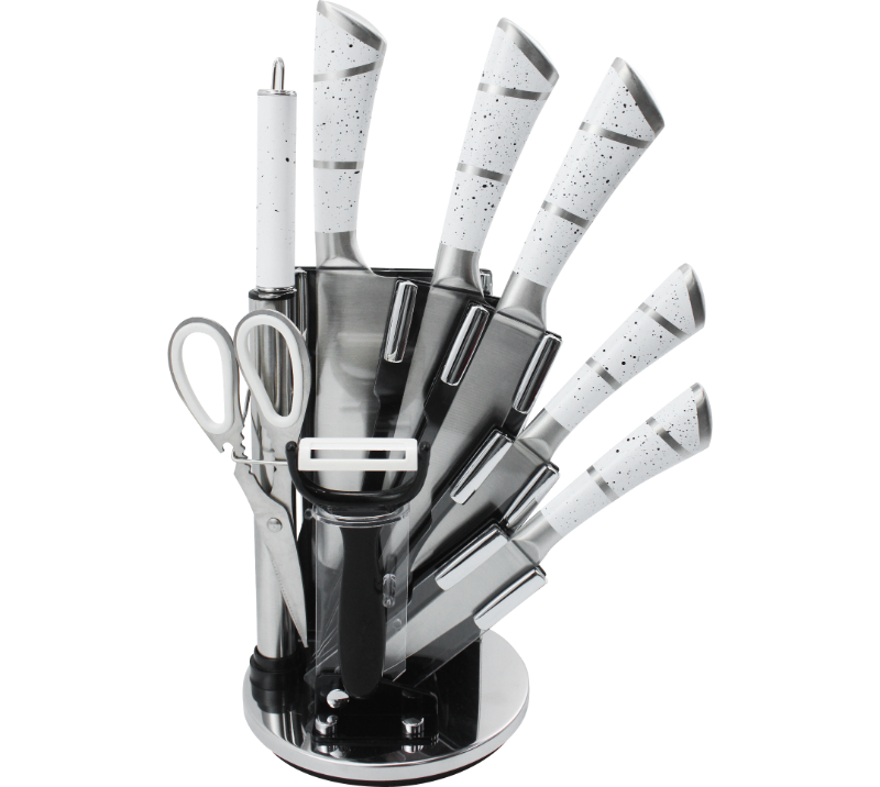 HS2074Ensemble de couteaux en acier inoxydable avec support en acrylique, ensemble de 8 couteaux