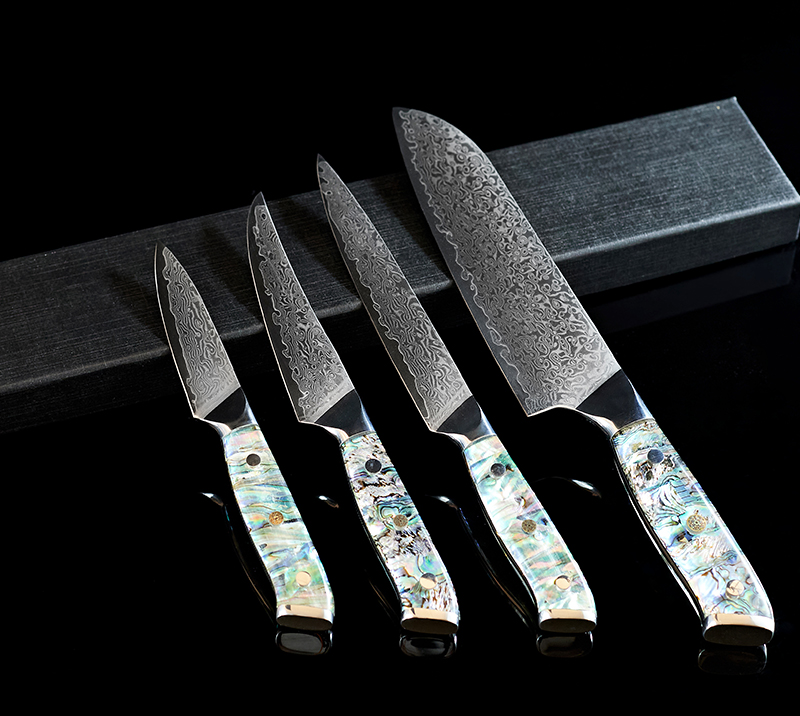 Couteau de chef HS1046 avec lame en acier damas et manche en r&eacute;sine