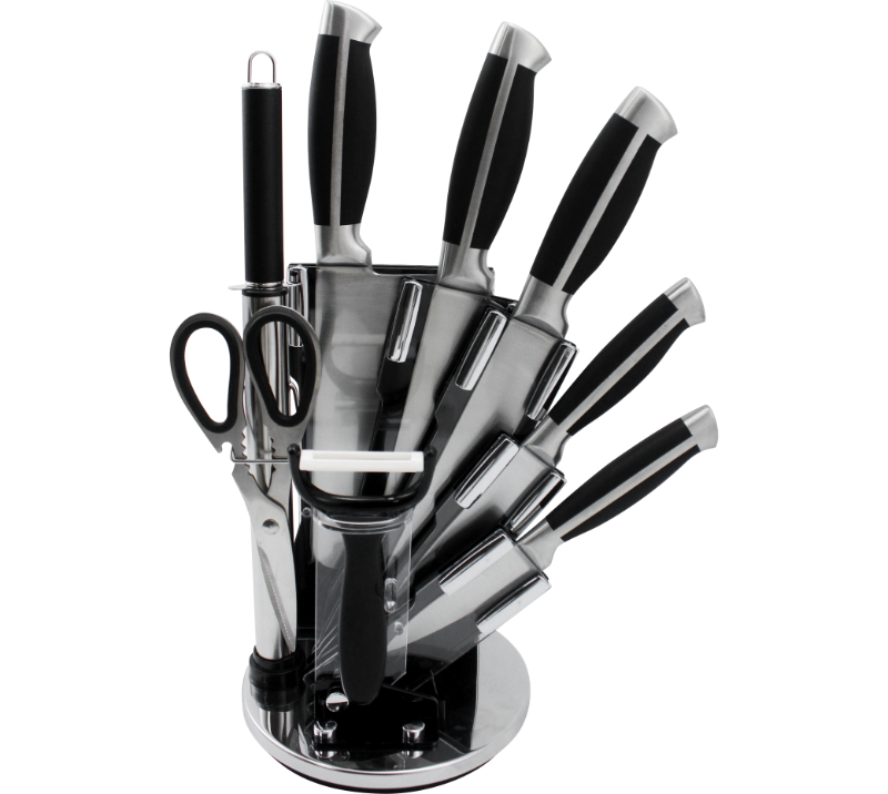 HS2027 Ensemble de couteaux Essential en acier inoxydable avec support en acrylique, ensemble de 9&nbsp;c
