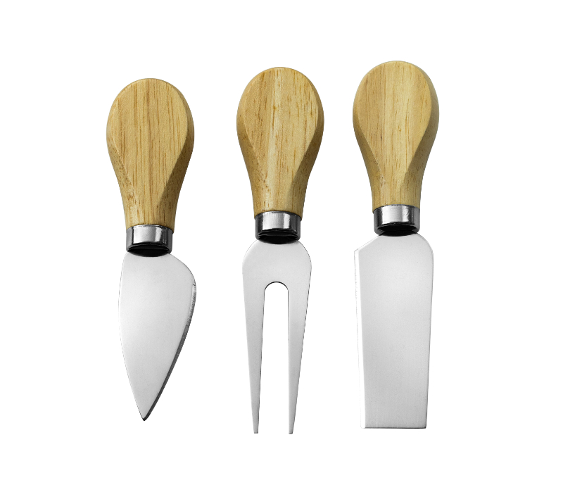Ensemble de 4&nbsp;couteaux &agrave; fromage en bois de ch&ecirc;ne et planche &agrave; fromage