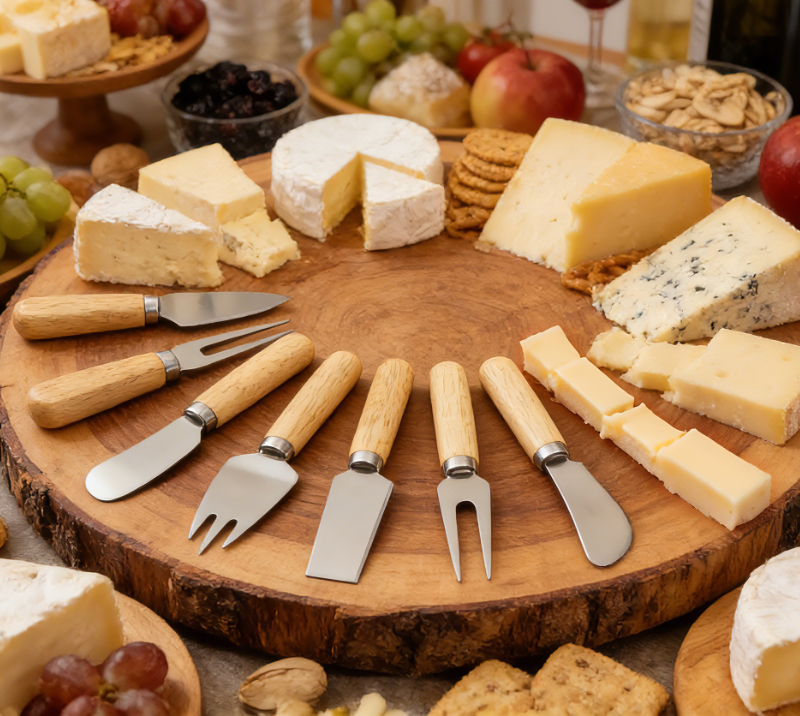 Ensemble de 8 couteaux &agrave; fromage en bois de ch&ecirc;ne