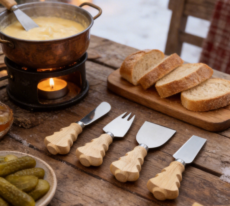 Ensemble de 5&nbsp;couteaux &agrave; fromage en bois de ch&ecirc;ne et planche &agrave; fromage HS4253