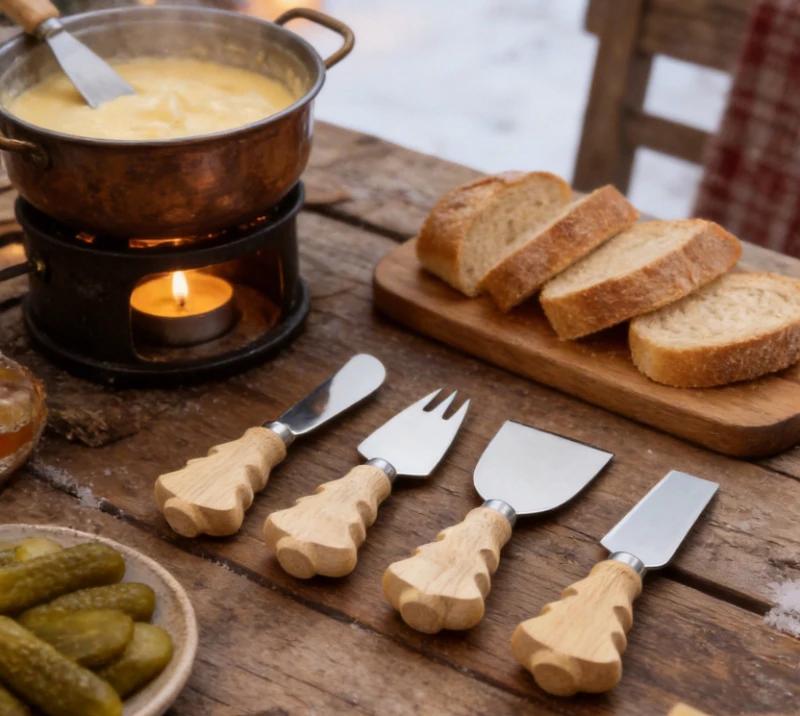 Ensemble de 5&nbsp;couteaux &agrave; fromage en bois de ch&ecirc;ne et planche &agrave; fromage HS4253