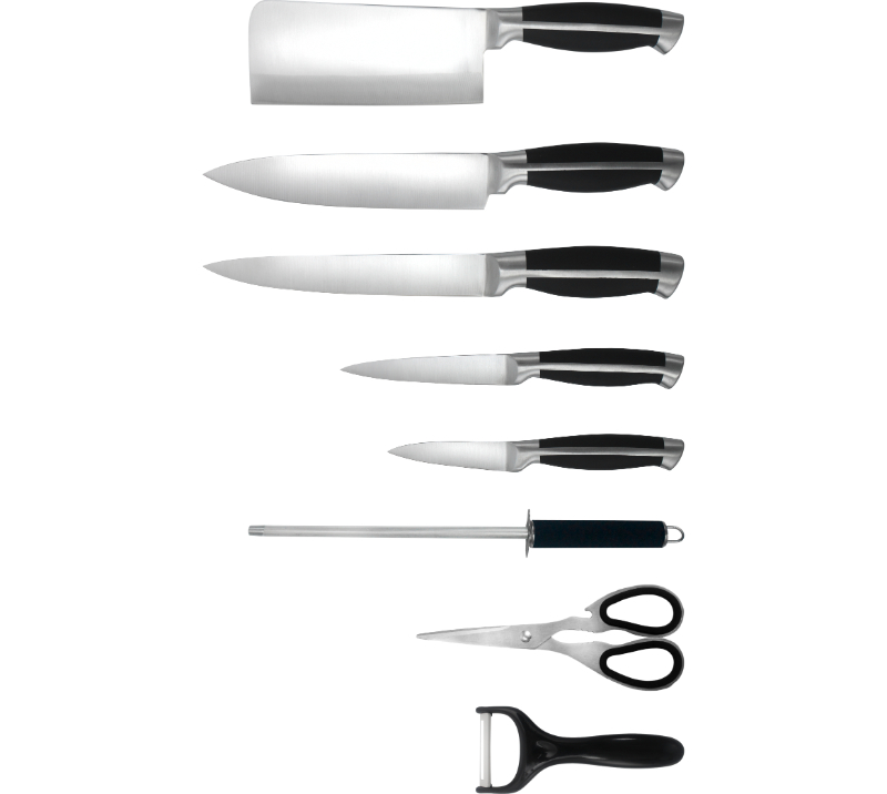 HS2027 Ensemble de couteaux Essential en acier inoxydable avec support en acrylique, ensemble de 9&nbsp;c
