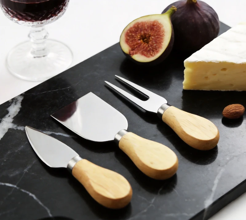 HS4234 Ensemble de 3 couteaux &agrave; fromage en bois de ch&ecirc;ne avec bo&icirc;te Book Color
