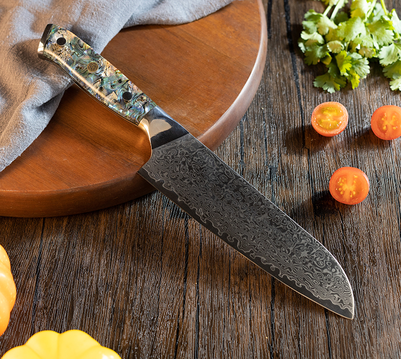 Couteau de chef HS1046 avec lame en acier damas et manche en r&eacute;sine