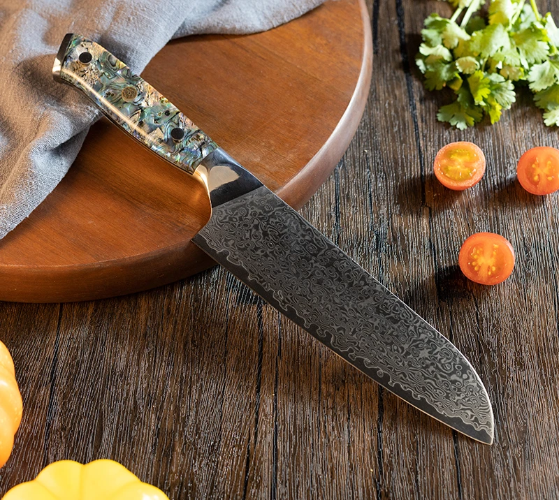 Couteau de chef HS1046 avec lame en acier damas et manche en r&eacute;sine