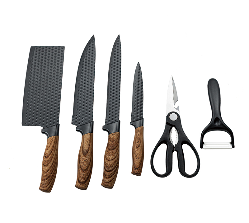 Ensemble de 6&nbsp;couteaux de cuisine martel&eacute;s avec manche en bois