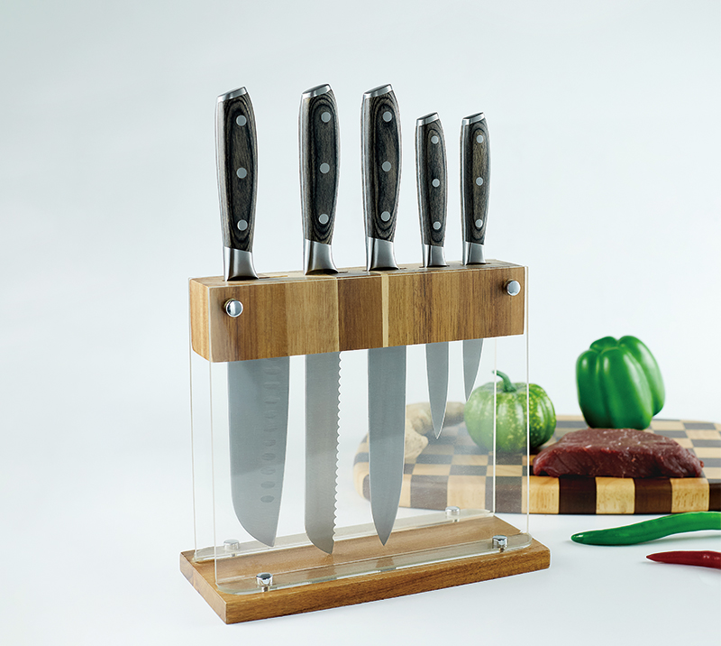 HS3009&nbsp;6&nbsp;pi&egrave;ces de haute qualit&eacute;, manche en noyer, ensemble de couteaux de cuisine forg&eacute;s en bois d'