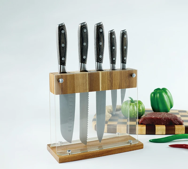 HS3009&nbsp;6&nbsp;pi&egrave;ces de haute qualit&eacute;, manche en noyer, ensemble de couteaux de cuisine forg&eacute;s en bois d'
