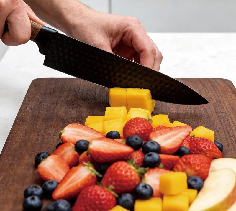 Ensemble de 6&nbsp;couteaux de cuisine martel&eacute;s avec manche en bois