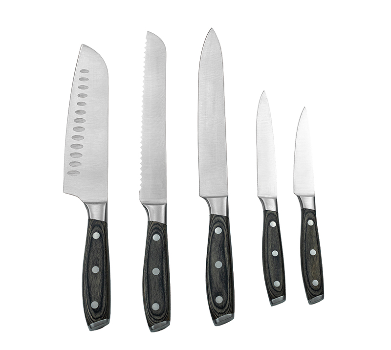 HS3009&nbsp;6&nbsp;pi&egrave;ces de haute qualit&eacute;, manche en noyer, ensemble de couteaux de cuisine forg&eacute;s en bois d'