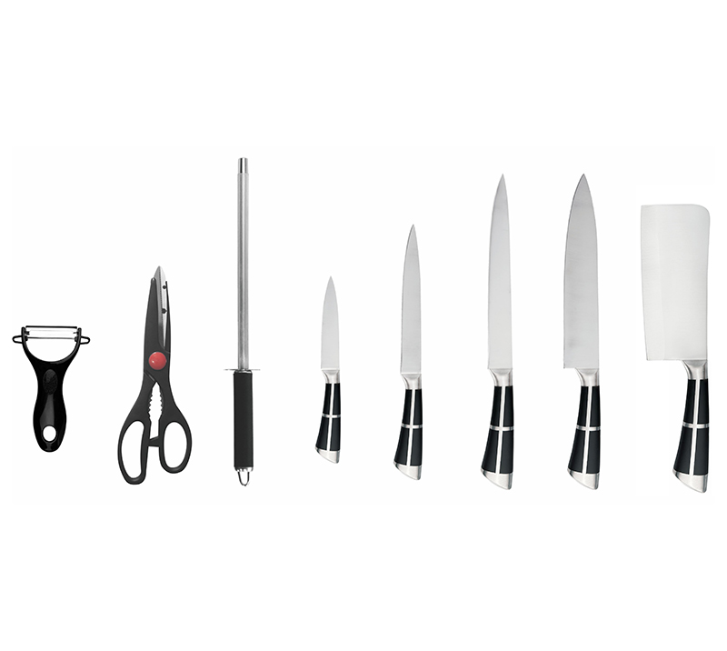 HS2009&nbsp;Couteau de cuisine &agrave; manche creux en acier inoxydable, ensemble de 9&nbsp;couteaux de cuisine avec