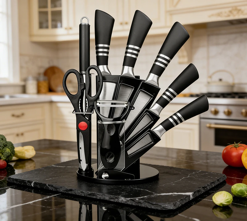 HS2007&nbsp;Ensemble de couteaux de cuisine en acier inoxydable, 9&nbsp;pi&egrave;ces de couteaux de cuisine avec blo