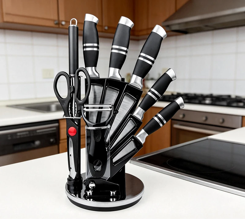 HS1023&nbsp;Ensemble de 9&nbsp;couteaux de cuisine&nbsp;| Tranchant et durable | Prise confortable | Rangement bien