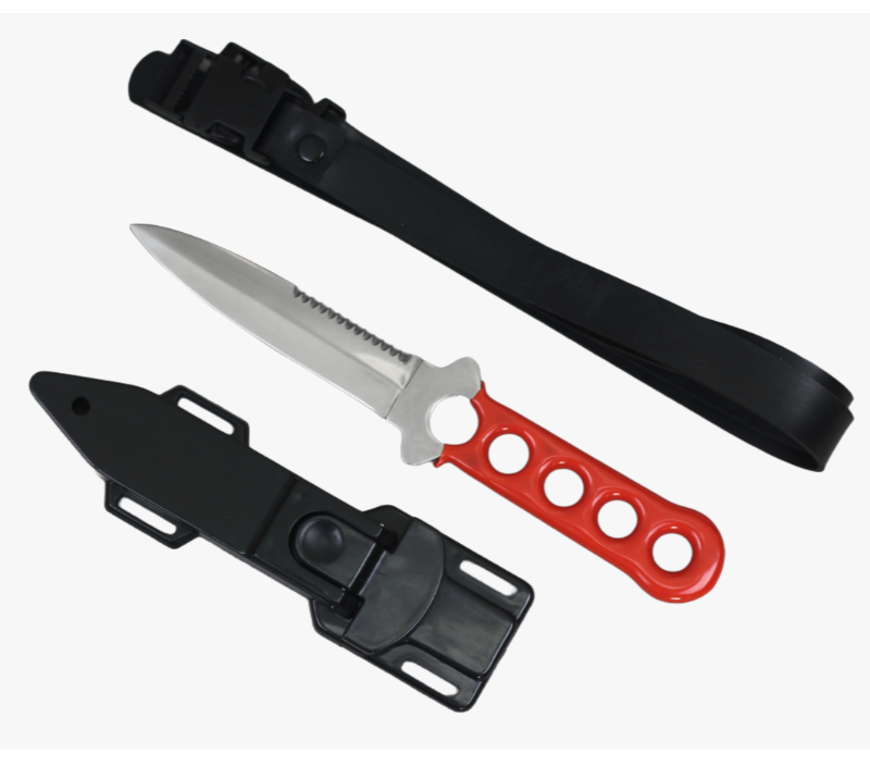 Couteau de plong&eacute;e FK43A -ococl en acier inoxydable avec manche et sangle de jambe rouges, couteau d
