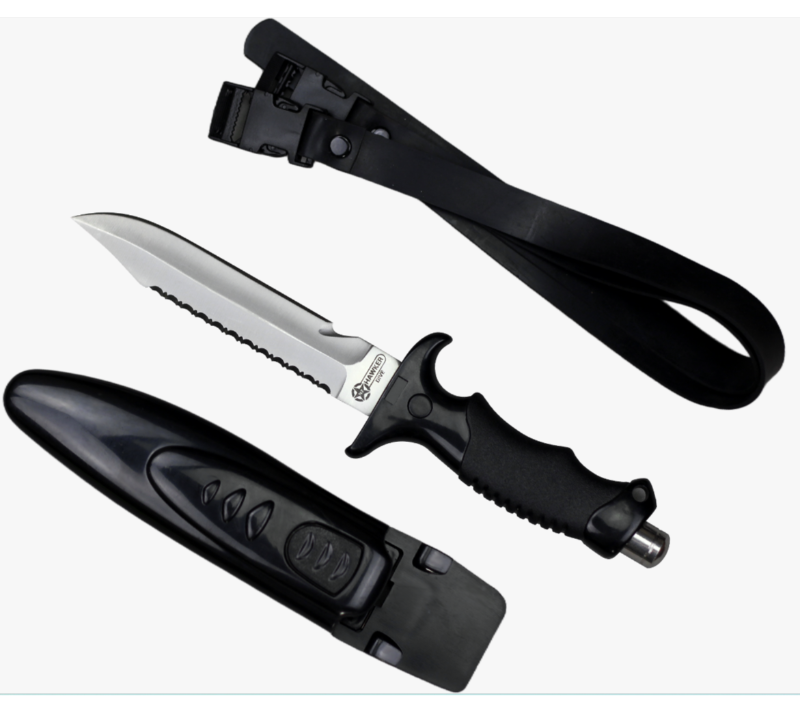 Couteau de plong&eacute;e demi-dentel&eacute; FK40 en acier inoxydable avec &eacute;tui et sangle de jambe