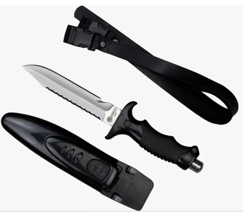 Couteau de plong&eacute;e demi-dentel&eacute; FK40 en acier inoxydable avec &eacute;tui et sangle de jambe