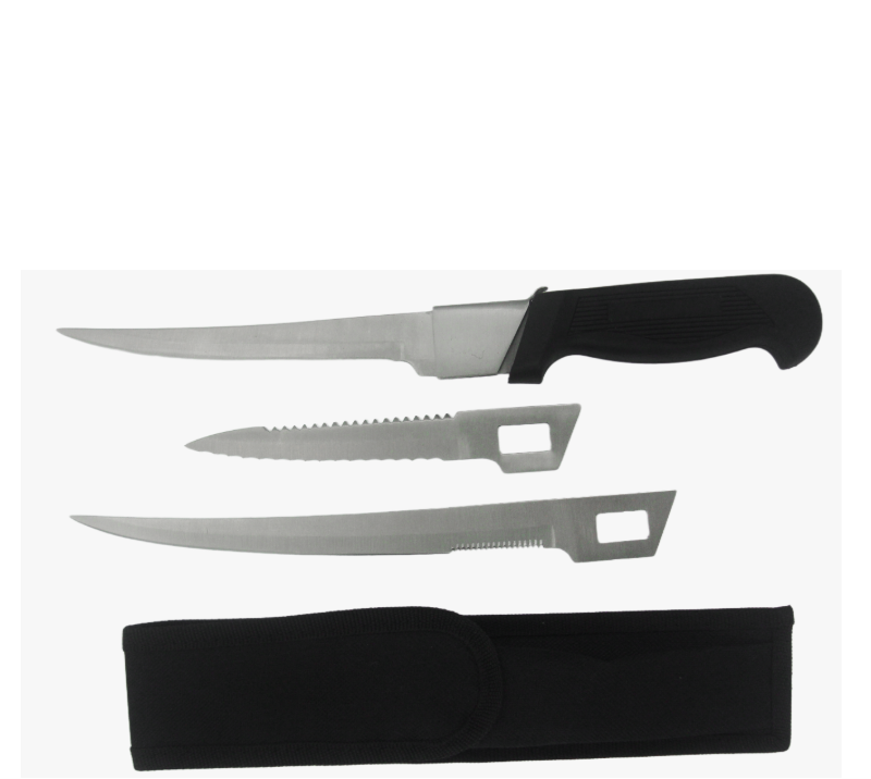 FK4&nbsp;3&nbsp;couteaux &agrave; filet &agrave; lame interchangeable avec fourreau, couteau de p&ecirc;che en acier inoxydable po