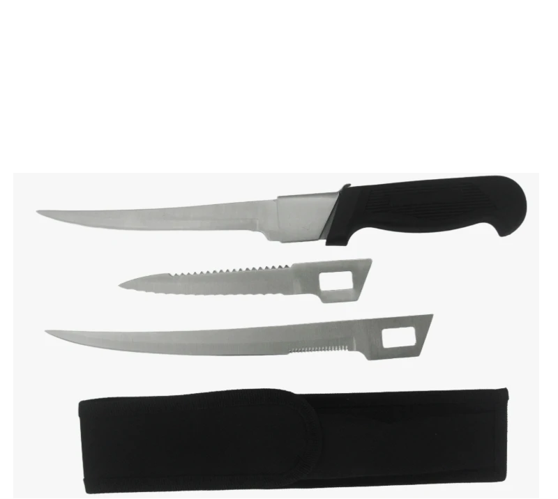 FK4&nbsp;3&nbsp;couteaux &agrave; filet &agrave; lame interchangeable avec fourreau, couteau de p&ecirc;che en acier inoxydable po