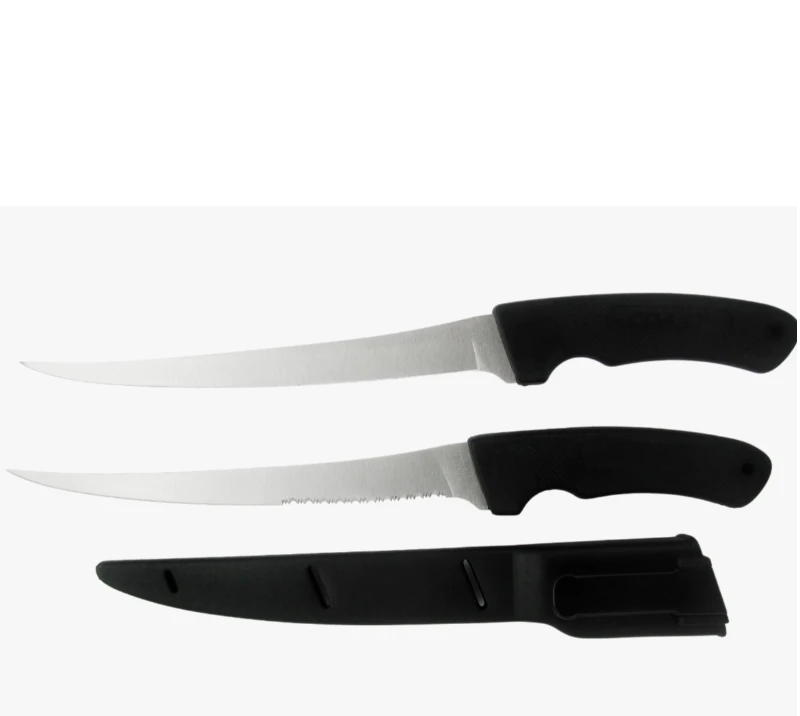 Ensemble de 2&nbsp;couteaux &agrave; filet FK2 en acier inoxydable avec fourreau, couteaux de p&ecirc;che &agrave; lames liss