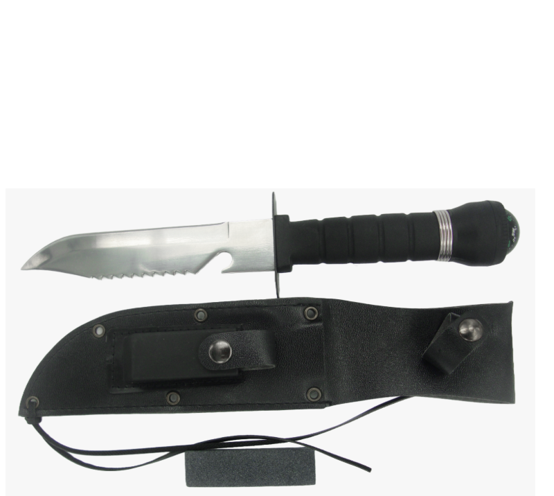 Couteau de survie FK13 avec boussole et fourreau, couteau de chasse de camping dentel&eacute; en acier inox