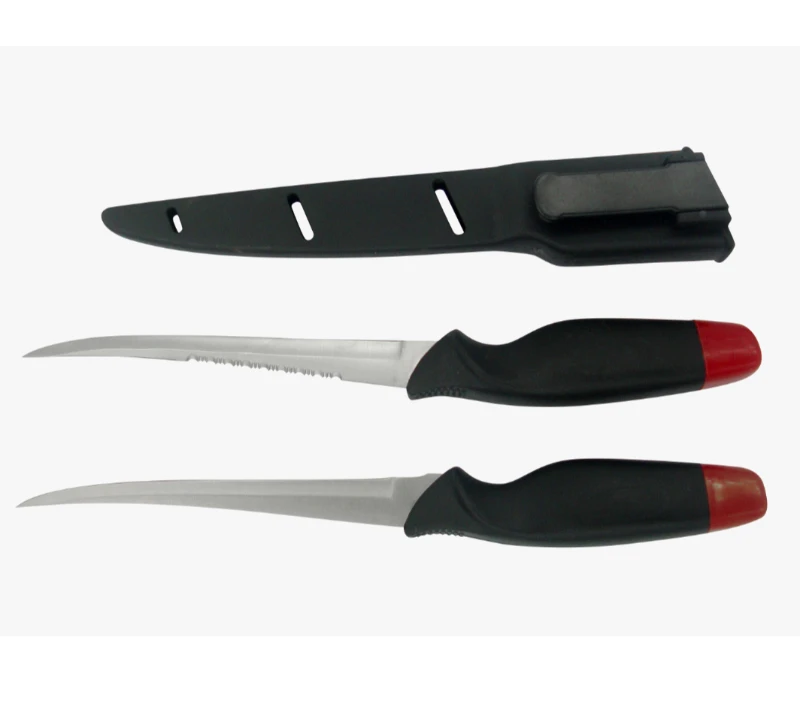 FK32 &ndash; ensemble de 2 couteaux &agrave; filet avec fourreau, couteau d'ext&eacute;rieur/p&ecirc;che incurv&eacute; en acier inox
