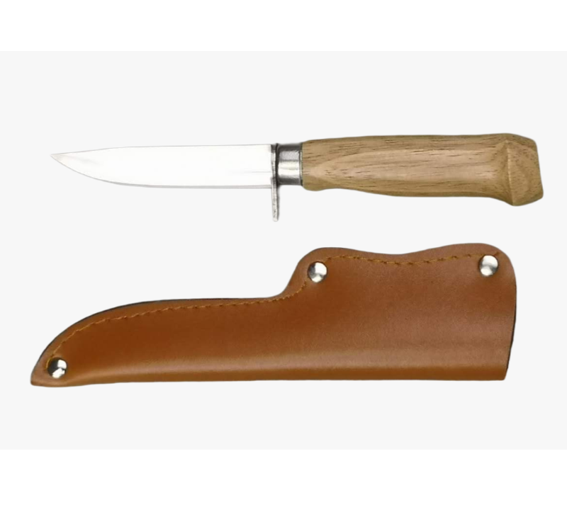 Couteau d'ext&eacute;rieur &agrave; lame en acier inoxydable FK35A&nbsp;3Cr13, manche en bois d'h&eacute;v&eacute;a et &eacute;tui en cuir