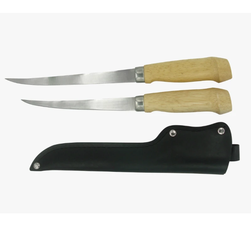 Ensemble de 2&nbsp;couteaux &agrave; filet FK34 en acier inoxydable avec &eacute;tui en cuir, manche en bois et lames i