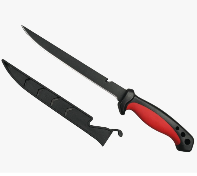 Couteau &agrave; filet fonctionnel &agrave; lame fixe en acier au carbone FK285, avec manche en PP+TPR et gaine de