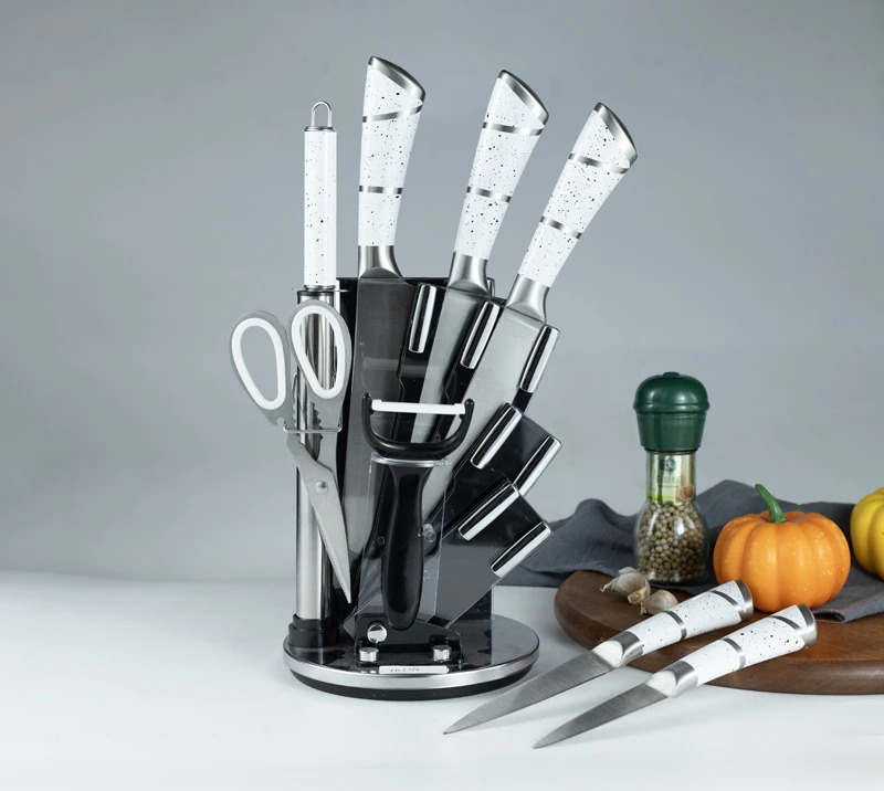 HS2074Ensemble de couteaux en acier inoxydable avec support en acrylique, ensemble de 8 couteaux