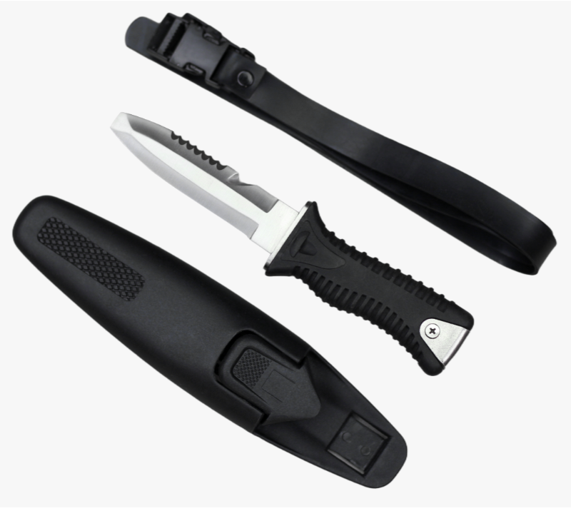 FK45A&nbsp;3&nbsp;couteaux d'ext&eacute;rieur &agrave; lame dentel&eacute;e en acier inoxydable avec &eacute;tui, sangle de jambe et manch