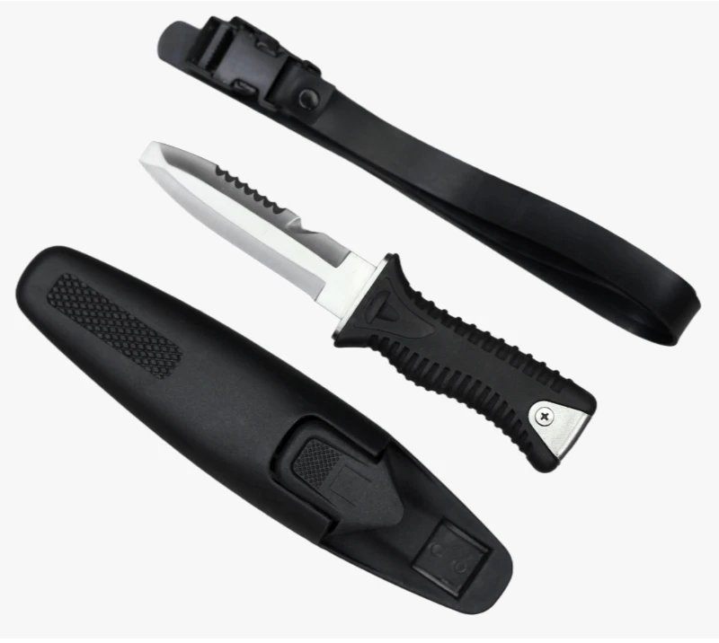 FK45A&nbsp;3&nbsp;couteaux d'ext&eacute;rieur &agrave; lame dentel&eacute;e en acier inoxydable avec &eacute;tui, sangle de jambe et manch