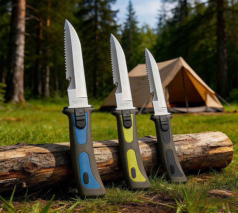 Ensemble de 3 couteaux de p&ecirc;che FK6 en acier inoxydable pour le camping et la cuisine en plein air