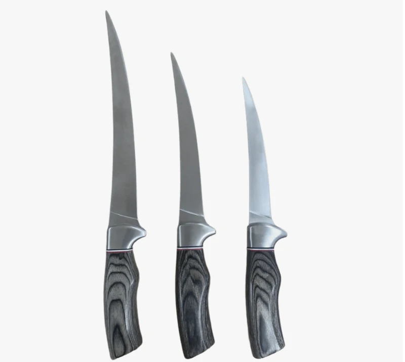 FK333&nbsp;3&nbsp;pi&egrave;ces de couteaux &agrave; filet avec main en bois, outils de d&eacute;sossage de p&ecirc;che en acier inoxydab