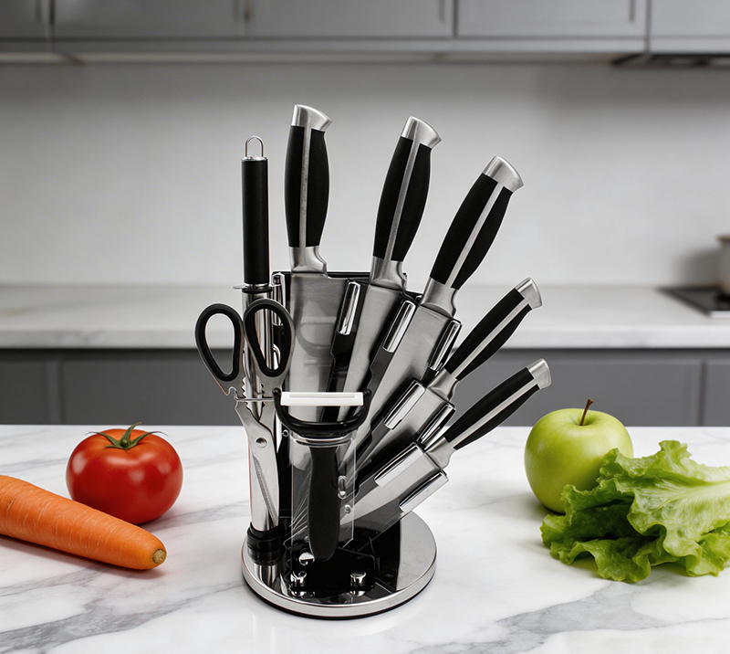HS2027 Ensemble de couteaux Essential en acier inoxydable avec support en acrylique, ensemble de 9&nbsp;c