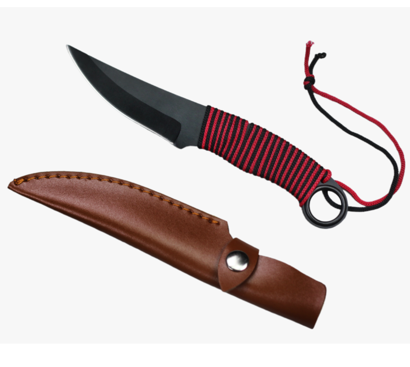 Couteau de chasse &agrave; lame fixe FK276 avec lame incurv&eacute;e, manche envelopp&eacute; de paracorde et &eacute;tui en PU