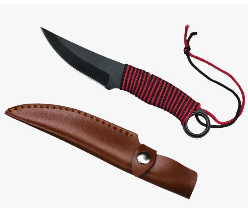 Couteau de chasse &agrave; lame fixe FK276 avec lame incurv&eacute;e, manche envelopp&eacute; de paracorde et &eacute;tui en PU