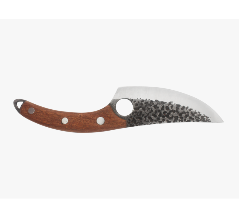 Couteau Karambit S1010, lame d&eacute;lav&eacute;e, manche en bois, avec bague