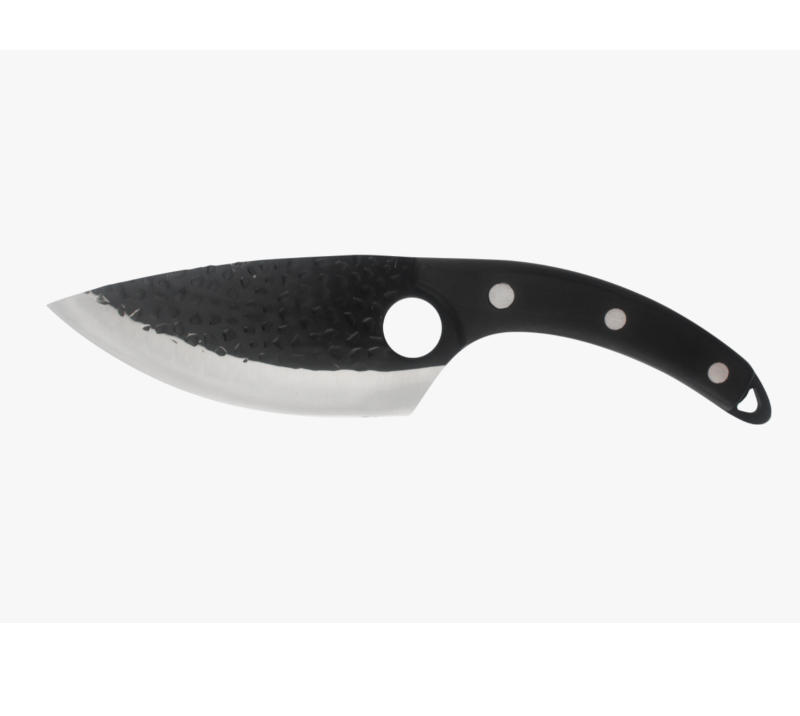 Couteau Karambit S1008 &agrave; lame d&eacute;lav&eacute;e &agrave; la pierre, manche noir et bague