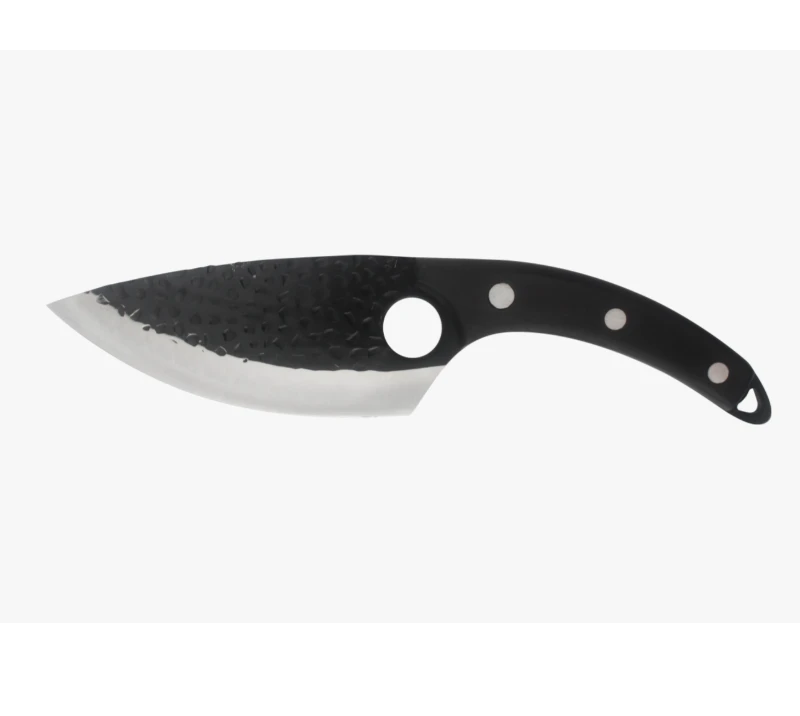 Couteau Karambit S1008 &agrave; lame d&eacute;lav&eacute;e &agrave; la pierre, manche noir et bague