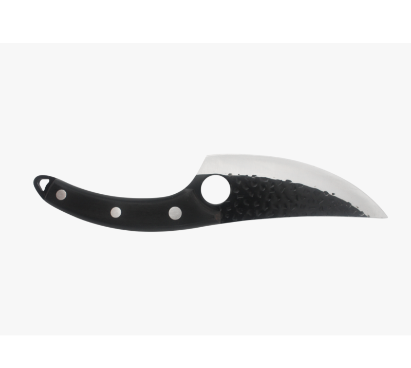 S1009&nbsp;Couteau Karambit &agrave; lame d&eacute;lav&eacute;e &agrave; la pierre, manche noir et bague
