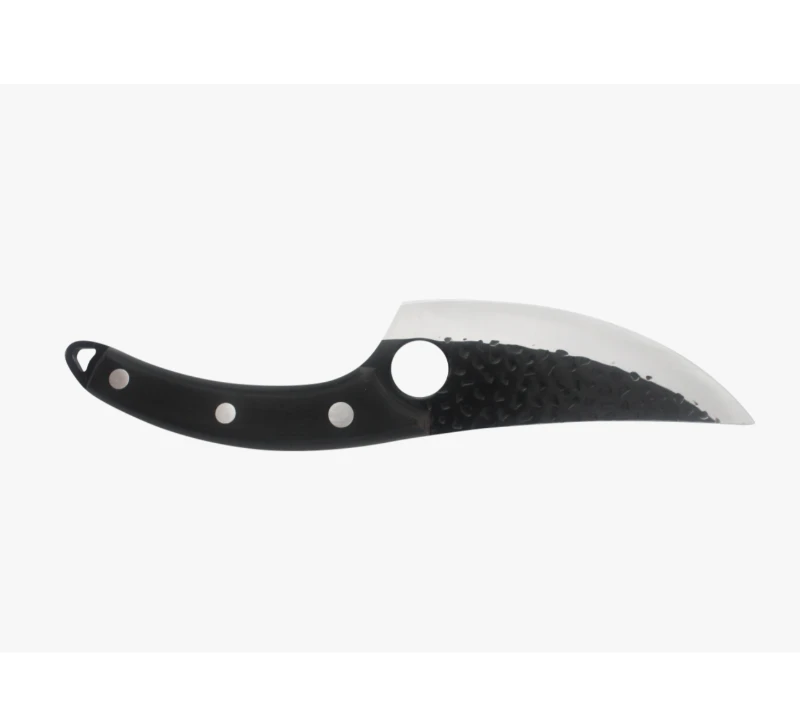 S1009&nbsp;Couteau Karambit &agrave; lame d&eacute;lav&eacute;e &agrave; la pierre, manche noir et bague