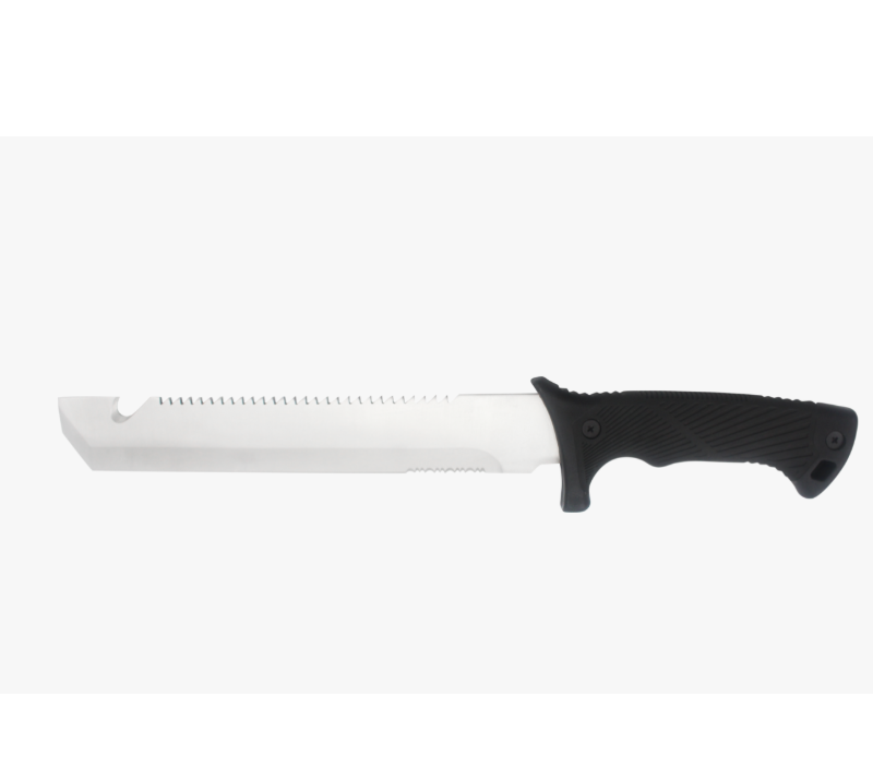 S1020&nbsp;Couteau de survie multifonction &agrave; lame fixe en plein air, bord dentel&eacute; avec d&eacute;capsuleur, noir