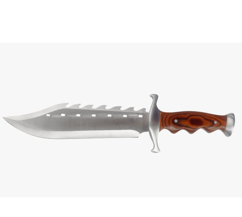 Couteau de chasse &agrave; lame Sawback en acier inoxydable&nbsp;S1016 avec manche en bois de Pakka
