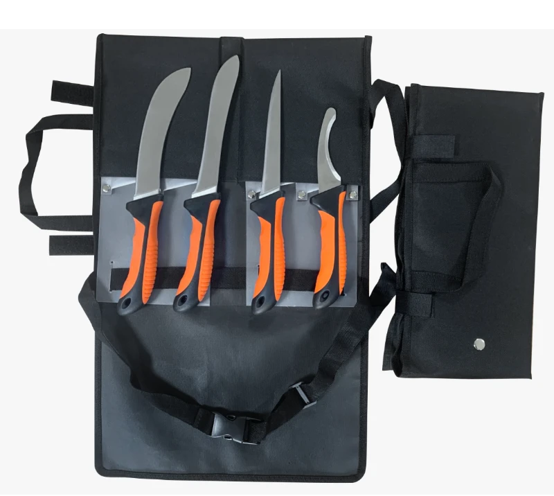 FKS36-05NL&nbsp;Ensemble de 4&nbsp;couteaux &agrave; filet professionnels avec sac en rouleau Oxford, outil de p&ecirc;che