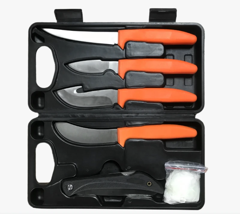 FKS26-08B&nbsp;7&nbsp;pi&egrave;ces&nbsp;ensemble de couteaux de chasse et de p&ecirc;che avec &eacute;tui rigide, Kit de couteaux de p